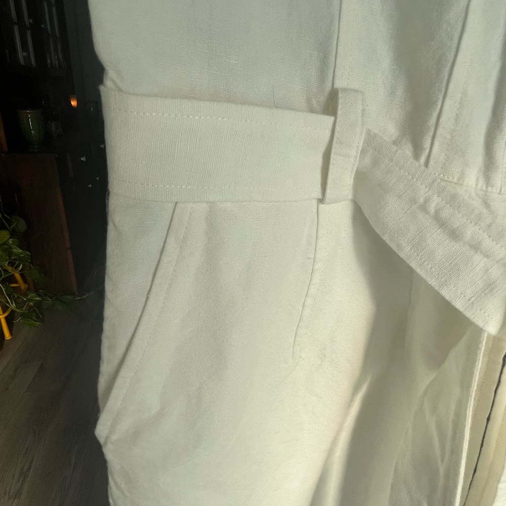 Sundance White Sleeveless Utility Zip Jumpsuit with Tie Belt - Cotton Linen - Picture 5 of 16